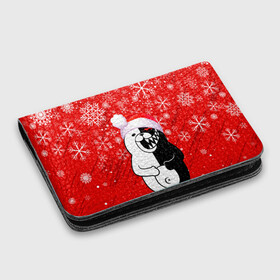 Картхолдер с принтом с принтом НОВОГОДНИЙ MONOKUMA. в городе Новоалтайск, натуральная матовая кожа | размер 7,3 х 10 см; кардхолдер имеет 4 кармана для карт; | 2022 | anime | black  white | danganronpa | happy new year | kurokuma | merry christmas | monodam | monokuma | monomi | monotaro | pink | shirokuma | аниме | год тигра | зима близко | мoноми | монокума | нг | новогодний | новый год | новый 
