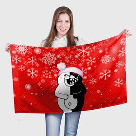 Флаг 3D с принтом НОВОГОДНИЙ MONOKUMA. в городе Новоалтайск, 100% полиэстер | плотность ткани — 95 г/м2, размер — 67 х 109 см. Принт наносится с одной стороны | 2022 | anime | black  white | danganronpa | happy new year | kurokuma | merry christmas | monodam | monokuma | monomi | monotaro | pink | shirokuma | аниме | год тигра | зима близко | мoноми | монокума | нг | новогодний | новый год | новый 