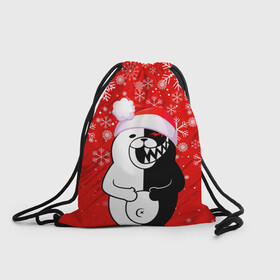Рюкзак-мешок 3D с принтом НОВОГОДНИЙ MONOKUMA. в городе Новоалтайск, 100% полиэстер | плотность ткани — 200 г/м2, размер — 35 х 45 см; лямки — толстые шнурки, застежка на шнуровке, без карманов и подкладки | 2022 | anime | black  white | danganronpa | happy new year | kurokuma | merry christmas | monodam | monokuma | monomi | monotaro | pink | shirokuma | аниме | год тигра | зима близко | мoноми | монокума | нг | новогодний | новый год | новый 