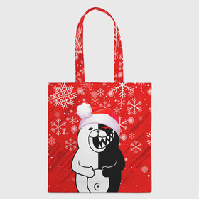 Шоппер 3D с принтом НОВОГОДНИЙ MONOKUMA. в городе Новоалтайск, 100% полиэстер | Плотность: 200 г/м2; Размер: 34×35 см; Высота лямок: 30 см | 2022 | anime | black  white | danganronpa | happy new year | kurokuma | merry christmas | monodam | monokuma | monomi | monotaro | pink | shirokuma | аниме | год тигра | зима близко | мoноми | монокума | нг | новогодний | новый год | новый 
