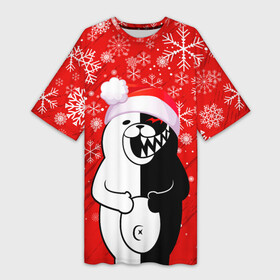Платье-футболка 3D с принтом НОВОГОДНИЙ MONOKUMA. в городе Новоалтайск,  |  | 2022 | anime | black  white | danganronpa | happy new year | kurokuma | merry christmas | monodam | monokuma | monomi | monotaro | pink | shirokuma | аниме | год тигра | зима близко | мoноми | монокума | нг | новогодний | новый год | новый 