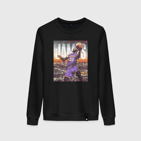 Женский свитшот хлопок с принтом LeBron James! в городе Новоалтайск, 100% хлопок | прямой крой, круглый вырез, на манжетах и по низу широкая трикотажная резинка  | lebron james | los angeles lakers | баскетболист | леброн джеймс | лосанджелес лейкерс | нба | огайо