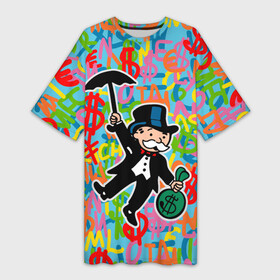 Платье-футболка 3D с принтом Alec Monopoly Капиталист с деньгами в городе Новоалтайск,  |  | alec monopoly | art | capitalist | graffiti | money | retro | street style | urban style | алек монополи | арт | граффити | деньги | доллар | искусство | капиталист | кляксы | миллионер | монополия | ретро | рисунки | современное искусст