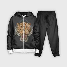 Детский костюм 3D с принтом Голова тигра в ромбе в городе Новоалтайск,  |  | furry | low poly | tiger | восточный тигр | год тигра | голова | кошка | лоу поли | тигр | тигренок | фурри | хищник