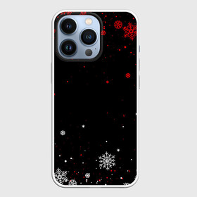 Чехол для iPhone 13 Pro с принтом КРАСНО БЕЛЫЕ СНЕЖИНКИ НА ЧЁРНОМ ФОНЕ в городе Новоалтайск,  |  | Тематика изображения на принте: 2022 | beast | merry christmas | new year | red bow | santa hat | snow | tiger | winter | winter is coming | year of the tiger | год тигра | дед мороз | животные | звери | зверь | зима | зима 2022 | зима близко | новог | новогодни