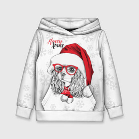 Детская толстовка 3D с принтом Happy Christmas кокер спаниель в городе Новоалтайск, 100% полиэстер | двухслойный капюшон со шнурком для регулировки, мягкие манжеты на рукавах и по низу толстовки, спереди карман-кенгуру с мягким внутренним слоем | american | cap | christmas | cocker spaniel | happy christmas | knitted scarf | new year | purebred dog | red | santa claus | snowflakes | американский | вязаный шарф | кокер спаниель | колпак | красные | новый год | очки | породистая собака | р