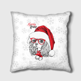 Подушка 3D с принтом Happy Christmas кокер спаниель в городе Новоалтайск, наволочка – 100% полиэстер, наполнитель – холлофайбер (легкий наполнитель, не вызывает аллергию). | состоит из подушки и наволочки. Наволочка на молнии, легко снимается для стирки | american | cap | christmas | cocker spaniel | happy christmas | knitted scarf | new year | purebred dog | red | santa claus | snowflakes | американский | вязаный шарф | кокер спаниель | колпак | красные | новый год | очки | породистая собака | р