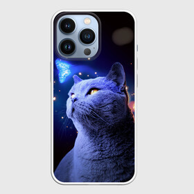 Чехол для iPhone 13 Pro с принтом КОТ И ГОЛУБАЯ БАБОЧКА в городе Новоалтайск,  |  | Тематика изображения на принте: бабочка | бабочка и кот | британец | британская кошка | британский кот | голубая бабочка | кот | кот и бабочка | кот и голубая бабочка | котенок | кошка | неон | неоновые лампы | неоновый свет