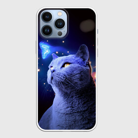 Чехол для iPhone 13 Pro Max с принтом КОТ И ГОЛУБАЯ БАБОЧКА в городе Новоалтайск,  |  | Тематика изображения на принте: бабочка | бабочка и кот | британец | британская кошка | британский кот | голубая бабочка | кот | кот и бабочка | кот и голубая бабочка | котенок | кошка | неон | неоновые лампы | неоновый свет