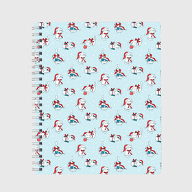 Тетрадь с принтом Новогодние Котята паттерн New Years Kittens pattern в городе Новоалтайск, 100% бумага | 48 листов, плотность листов — 60 г/м2, плотность картонной обложки — 250 г/м2. Листы скреплены сбоку удобной пружинной спиралью. Уголки страниц и обложки скругленные. Цвет линий — светло-серый
 | cat | kitty | meow | дед мороз | зима | киса | кискис | кот | котенок | кошка | мяу | новый год | рождество | снег | снежинка