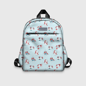 Детский рюкзак 3D с принтом Новогодние Котята паттерн New Years Kittens pattern в городе Новоалтайск, 100% полиэстер | лямки с регулируемой длиной, сверху петелька, чтобы рюкзак можно было повесить на вешалку. Основное отделение закрывается на молнию, как и внешний карман. Внутри дополнительный карман. По бокам два дополнительных кармашка | cat | kitty | meow | дед мороз | зима | киса | кискис | кот | котенок | кошка | мяу | новый год | рождество | снег | снежинка