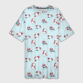 Платье-футболка 3D с принтом Новогодние Котята паттерн  New Year s Kittens pattern в городе Новоалтайск,  |  | cat | kitty | meow | дед мороз | зима | киса | кискис | кот | котенок | кошка | мяу | новый год | рождество | снег | снежинка