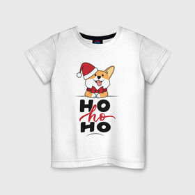 Детская футболка хлопок с принтом Corgi | Ho ho Ho в городе Новоалтайск, 100% хлопок | круглый вырез горловины, полуприлегающий силуэт, длина до линии бедер | 2022 | 2022 год | happy new year | santa | год тигра | дед мороз | каникулы | мороз | новогодний свитер | новый год | новый год 2022 | новый год тигра | оливье | праздник | рождество | санта клаус | свитер новогодний