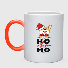Кружка хамелеон с принтом Corgi | Ho ho Ho в городе Новоалтайск, керамика | меняет цвет при нагревании, емкость 330 мл | 2022 | 2022 год | happy new year | santa | год тигра | дед мороз | каникулы | мороз | новогодний свитер | новый год | новый год 2022 | новый год тигра | оливье | праздник | рождество | санта клаус | свитер новогодний