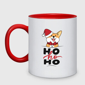 Кружка двухцветная с принтом Corgi | Ho ho Ho в городе Новоалтайск, керамика | объем — 330 мл, диаметр — 80 мм. Цветная ручка и кайма сверху, в некоторых цветах — вся внутренняя часть | Тематика изображения на принте: 2022 | 2022 год | happy new year | santa | год тигра | дед мороз | каникулы | мороз | новогодний свитер | новый год | новый год 2022 | новый год тигра | оливье | праздник | рождество | санта клаус | свитер новогодний