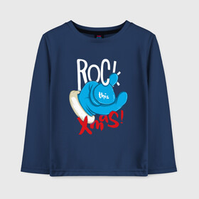 Детский лонгслив хлопок с принтом Blue mittens | Rock this xmas в городе Новоалтайск, 100% хлопок | круглый вырез горловины, полуприлегающий силуэт, длина до линии бедер | 2022 | 2022 год | happy new year | santa | год тигра | дед мороз | каникулы | мороз | новогодний свитер | новый год | новый год 2022 | новый год тигра | оливье | праздник | рождество | санта клаус | свитер новогодний