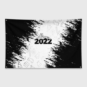 Флаг-баннер с принтом Тигр отдыхает на цифре 2022. в городе Новоалтайск, 100% полиэстер | размер 67 х 109 см, плотность ткани — 95 г/м2; по краям флага есть четыре люверса для крепления | 2022 | happy new year | merry christmas | год тигра | зима близко | нг | новогодний | новогодний тигр | новогодняя символика | новый год | новый год 2022 | рождество | символ 2022 года | снег | снежинки | тигр