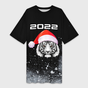 Платье-футболка 3D с принтом Новогодний тигр 2022. в городе Новоалтайск,  |  | 2022 | happy new year | merry christmas | год тигра | зима близко | нг | новогодний | новогодний тигр | новогодняя символика | новый год | новый год 2022 | рождество | символ 2022 года | снег | снежинки | тигр