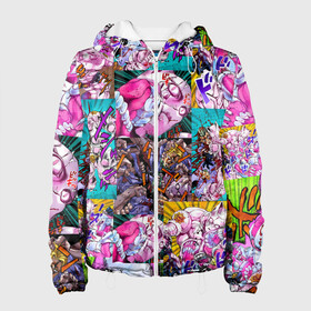 Женская куртка 3D с принтом JOJO KILLER QUEEN КОРОЛЕВА УБИЙЦА УЗОР PATTERN в городе Новоалтайск, ткань верха — 100% полиэстер, подклад — флис | прямой крой, подол и капюшон оформлены резинкой с фиксаторами, два кармана без застежек по бокам, один большой потайной карман на груди. Карман на груди застегивается на липучку | adventure | jojo | jojos bizarre | jojos bizarre adventure | killer queen | yare yare daze | аниме | джоджо | манга | яре яре дазе
