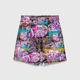 Детские спортивные шорты 3D с принтом JOJO KILLER QUEEN КОРОЛЕВА УБИЙЦА УЗОР PATTERN в городе Новоалтайск,  100% полиэстер
 | пояс оформлен широкой мягкой резинкой, ткань тянется
 | adventure | jojo | jojos bizarre | jojos bizarre adventure | killer queen | yare yare daze | аниме | джоджо | манга | яре яре дазе