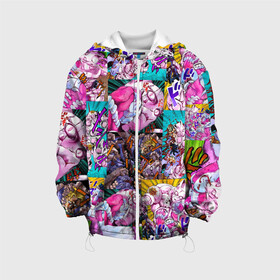 Детская куртка 3D с принтом JOJO KILLER QUEEN КОРОЛЕВА УБИЙЦА УЗОР PATTERN в городе Новоалтайск, 100% полиэстер | застежка — молния, подол и капюшон оформлены резинкой с фиксаторами, по бокам — два кармана без застежек, один потайной карман на груди, плотность верхнего слоя — 90 г/м2; плотность флисового подклада — 260 г/м2 | Тематика изображения на принте: adventure | jojo | jojos bizarre | jojos bizarre adventure | killer queen | yare yare daze | аниме | джоджо | манга | яре яре дазе