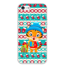 Чехол для iPhone 5/5S матовый с принтом Новогодний Тигр с подарком. в городе Новоалтайск, Силикон | Область печати: задняя сторона чехла, без боковых панелей | Тематика изображения на принте: 2022 | happy new year | merry christmas | год тигра | зима близко | нг | новогодний | новогодний тигр | новогодняя символика | новый год | новый год 2022 | рождество | символ 2022 года | снег | снежинки | тигр