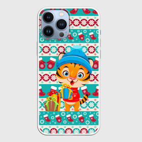 Чехол для iPhone 13 Pro Max с принтом Новогодний Тигр с подарком. в городе Новоалтайск,  |  | Тематика изображения на принте: 2022 | happy new year | merry christmas | год тигра | зима близко | нг | новогодний | новогодний тигр | новогодняя символика | новый год | новый год 2022 | рождество | символ 2022 года | снег | снежинки | тигр