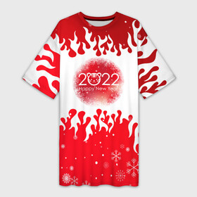 Платье-футболка 3D с принтом Happy New Year Fire. в городе Новоалтайск,  |  | 2022 | fire | happy new year | merry christmas | год тигра | зима близко | нг | новогодний | новогодний тигр | новогодняя символика | новый год | новый год 2022 | рождество | символ 2022 года | снег | снежинки | тигр
