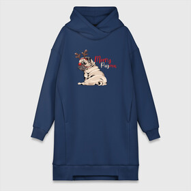Платье-худи хлопок с принтом Merry Pugmas в городе Новоалтайск,  |  | 2022 | 2022 год | happy new year | santa | год тигра | дед мороз | каникулы | мороз | новогодний свитер | новый год | новый год 2022 | новый год тигра | оливье | праздник | рождество | санта клаус | свитер новогодний