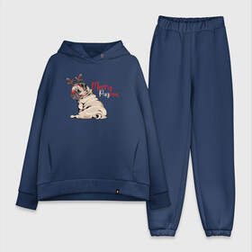 Женский костюм хлопок Oversize с принтом Merry Pugmas в городе Новоалтайск,  |  | 2022 | 2022 год | happy new year | santa | год тигра | дед мороз | каникулы | мороз | новогодний свитер | новый год | новый год 2022 | новый год тигра | оливье | праздник | рождество | санта клаус | свитер новогодний