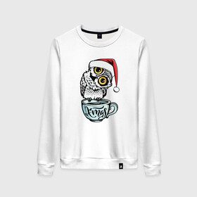 Женский свитшот хлопок с принтом X mas Owl в городе Новоалтайск, 100% хлопок | прямой крой, круглый вырез, на манжетах и по низу широкая трикотажная резинка  | 2022 | 2022 год | happy new year | santa | год тигра | дед мороз | каникулы | мороз | новогодний свитер | новый год | новый год 2022 | новый год тигра | оливье | праздник | рождество | санта клаус | свитер новогодний