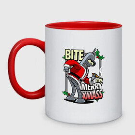Кружка двухцветная с принтом Bite my merry xmASS в городе Новоалтайск, керамика | объем — 330 мл, диаметр — 80 мм. Цветная ручка и кайма сверху, в некоторых цветах — вся внутренняя часть | 2022 | 2022 год | happy new year | santa | год тигра | дед мороз | каникулы | мороз | новогодний свитер | новый год | новый год 2022 | новый год тигра | оливье | праздник | рождество | санта клаус | свитер новогодний