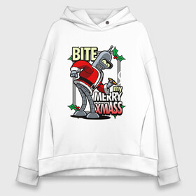 Женское худи Oversize хлопок с принтом Bite my merry xmASS в городе Новоалтайск, френч-терри — 70% хлопок, 30% полиэстер. Мягкий теплый начес внутри —100% хлопок | боковые карманы, эластичные манжеты и нижняя кромка, капюшон на магнитной кнопке | 2022 | 2022 год | happy new year | santa | год тигра | дед мороз | каникулы | мороз | новогодний свитер | новый год | новый год 2022 | новый год тигра | оливье | праздник | рождество | санта клаус | свитер новогодний