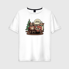 Женская футболка хлопок Oversize с принтом X mas | This is Christmas в городе Новоалтайск, 100% хлопок | свободный крой, круглый ворот, спущенный рукав, длина до линии бедер
 | 2022 | 2022 год | happy new year | santa | год тигра | дед мороз | каникулы | мороз | новогодний свитер | новый год | новый год 2022 | новый год тигра | оливье | праздник | рождество | санта клаус | свитер новогодний