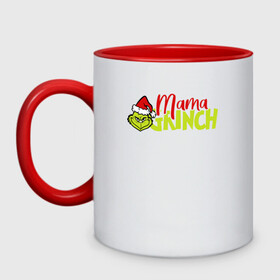 Кружка двухцветная с принтом Mama Grinch | Family в городе Новоалтайск, керамика | объем — 330 мл, диаметр — 80 мм. Цветная ручка и кайма сверху, в некоторых цветах — вся внутренняя часть | Тематика изображения на принте: 2022 | 2022 год | family look | happy new year | santa | год тигра | дед мороз | каникулы | мороз | новогодний свитер | новый год | новый год 2022 | новый год тигра | оливье | праздник | рождество | санта клаус