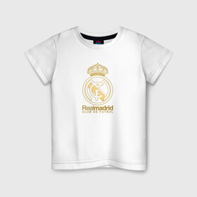 Детская футболка хлопок с принтом Real Madrid gold logo в городе Новоалтайск, 100% хлопок | круглый вырез горловины, полуприлегающий силуэт, длина до линии бедер | gold logo | madrid | rael madrid | real | spain | золотая эмблема | золотой логотип | испания | королевский клуб | ла лига | лига чемпионов | мадрид | реал | реал мадрид | сливочные | футбол | чемпионат испании