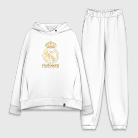 Женский костюм хлопок Oversize с принтом Real Madrid gold logo в городе Новоалтайск,  |  | gold logo | madrid | rael madrid | real | spain | золотая эмблема | золотой логотип | испания | королевский клуб | ла лига | лига чемпионов | мадрид | реал | реал мадрид | сливочные | футбол | чемпионат испании