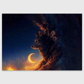 Поздравительная открытка с принтом Ночной Волк Night Wolf в городе Новоалтайск, 100% бумага | плотность бумаги 280 г/м2, матовая, на обратной стороне линовка и место для марки
 | animal | moon | night | sky | stars | wolf | благородный | волк | животные | звезды | зверь | луна | небо | ночной | ночь | облака | тьма | хищник