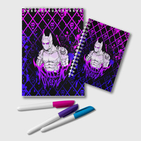 Блокнот с принтом JOJO / KILLER QUEEN / КОРОЛЕВА УБИЙЦА / ART в городе Новоалтайск, 100% бумага | 48 листов, плотность листов — 60 г/м2, плотность картонной обложки — 250 г/м2. Листы скреплены удобной пружинной спиралью. Цвет линий — светло-серый
 | Тематика изображения на принте: adventure | jojo | jojos bizarre | jojos bizarre adventure | killer queen | pattern | yare yare daze | аниме | брызги | джоджо | манга | узор | яре яре дазе