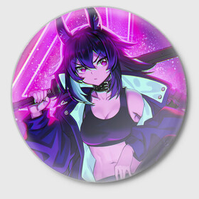 Значок с принтом Тян Самурай в городе Новоалтайск,  металл | круглая форма, металлическая застежка в виде булавки | аниме | аниме тян | неон | рисунок | самурай | тян | тян самурай