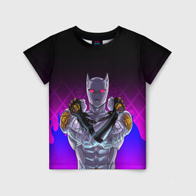 Детская футболка 3D с принтом JOJO / KILLER QUEEN / КОРОЛЕВА УБИЙЦА / FIRE STYLE в городе Новоалтайск, 100% гипоаллергенный полиэфир | прямой крой, круглый вырез горловины, длина до линии бедер, чуть спущенное плечо, ткань немного тянется | adventure | fire | jojo | jojos bizarre | jojos bizarre adventure | killer queen | yare yare daze | аниме | джоджо | манга | огонь | яре яре дазе