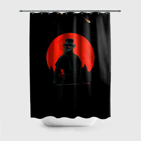 Штора 3D для ванной с принтом plague doctor ЧУМНОЙ ДОКТОР в городе Новоалтайск, 100% полиэстер | плотность материала — 100 г/м2. Стандартный размер — 146 см х 180 см. По верхнему краю — пластиковые люверсы для креплений. В комплекте 10 пластиковых колец | art | artwork | dark | illustration | moon | plague doctor | red moon | арт | луна | мрак | ночь | чума | чумной доктор