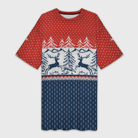 Платье-футболка 3D с принтом НОВОГОДНИЙ УЗОР в городе Новоалтайск,  |  | background | christmas | deer | holiday | knitted pattern | new year | new years pattern | pattern | texture | tree | вязаный узор | елка | елочка | новогодний узор | новый год | олени | паттерн | праздник | рождество | текстура | узор | фон