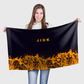 Флаг 3D с принтом Jiok пламя в городе Новоалтайск, 100% полиэстер | плотность ткани — 95 г/м2, размер — 67 х 109 см. Принт наносится с одной стороны | люди | надпись | огонь | пламя | скелеты