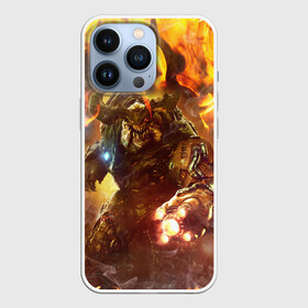 Чехол для iPhone 13 Pro с принтом CYBER DEMON IN FIRE | DOOM BOSS в городе Новоалтайск,  |  | Тематика изображения на принте: bos | boss | cyber demon | cyberdemon | demons | devil | doom | doom eternal | doom slayer | fire | hell | in fire | slayer | ад | бос | босс | демон | демоны | дум | кибер демон | кибердемон
