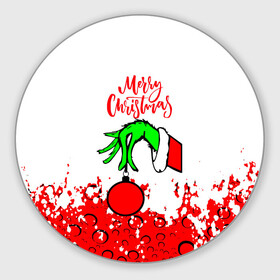 Круглый коврик для мышки с принтом Merry Christmas Grinch в городе Новоалтайск, резина и полиэстер | круглая форма, изображение наносится на всю лицевую часть | 2022 | grinch | happy new year | merry christmas | год тигра | гринч | зима близко | нг | новогодний | новый год | новый год 2022 | рождество | снег | снежинки