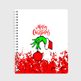 Тетрадь с принтом Merry Christmas Grinch в городе Новоалтайск, 100% бумага | 48 листов, плотность листов — 60 г/м2, плотность картонной обложки — 250 г/м2. Листы скреплены сбоку удобной пружинной спиралью. Уголки страниц и обложки скругленные. Цвет линий — светло-серый
 | 2022 | grinch | happy new year | merry christmas | год тигра | гринч | зима близко | нг | новогодний | новый год | новый год 2022 | рождество | снег | снежинки