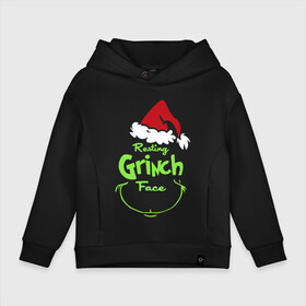 Детское худи Oversize хлопок с принтом Resting Grinch Face. в городе Новоалтайск, френч-терри — 70% хлопок, 30% полиэстер. Мягкий теплый начес внутри —100% хлопок | боковые карманы, эластичные манжеты и нижняя кромка, капюшон на магнитной кнопке | Тематика изображения на принте: 2022 | grinch | happy new year | merry christmas | год тигра | гринч | зима близко | нг | новогодний | новый год | новый год 2022 | рождество | снег | снежинки