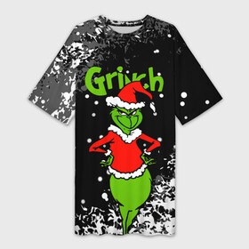 Платье-футболка 3D с принтом Grinch На всех обиделся. в городе Новоалтайск,  |  | 2022 | grinch | happy new year | merry christmas | год тигра | гринч | зима близко | нг | новогодний | новый год | новый год 2022 | рождество | снег | снежинки