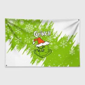 Флаг-баннер с принтом Grinch Green. в городе Новоалтайск, 100% полиэстер | размер 67 х 109 см, плотность ткани — 95 г/м2; по краям флага есть четыре люверса для крепления | 2022 | grinch | happy new year | merry christmas | год тигра | гринч | зима близко | нг | новогодний | новый год | новый год 2022 | рождество | снег | снежинки